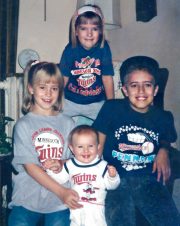 Joey, Krista, Nikki, and Jess dressed up for 1991 World Series