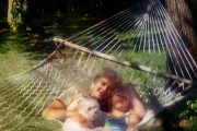 Krista and Jess in backyard hammock (1997)
