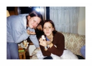 Nikki & Krista blowing Mom kisses (2002)