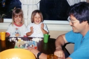 Playing memory game with friend Karly and Daddy (1988)