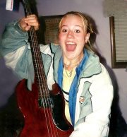 Krista's new bass guitar for Christmas (1999)