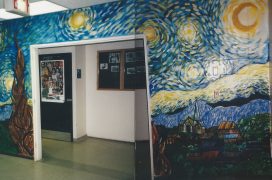 2002 - Mural of Starry Night she painted outside of art room at St. Anthony HS